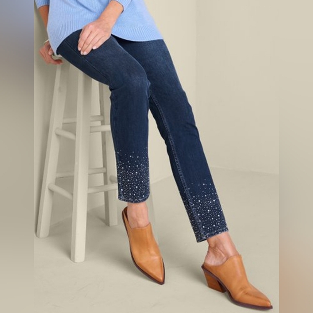 Soft Surroundings Ultimate Denim Crystal Pull-On Slim Leg Jeans